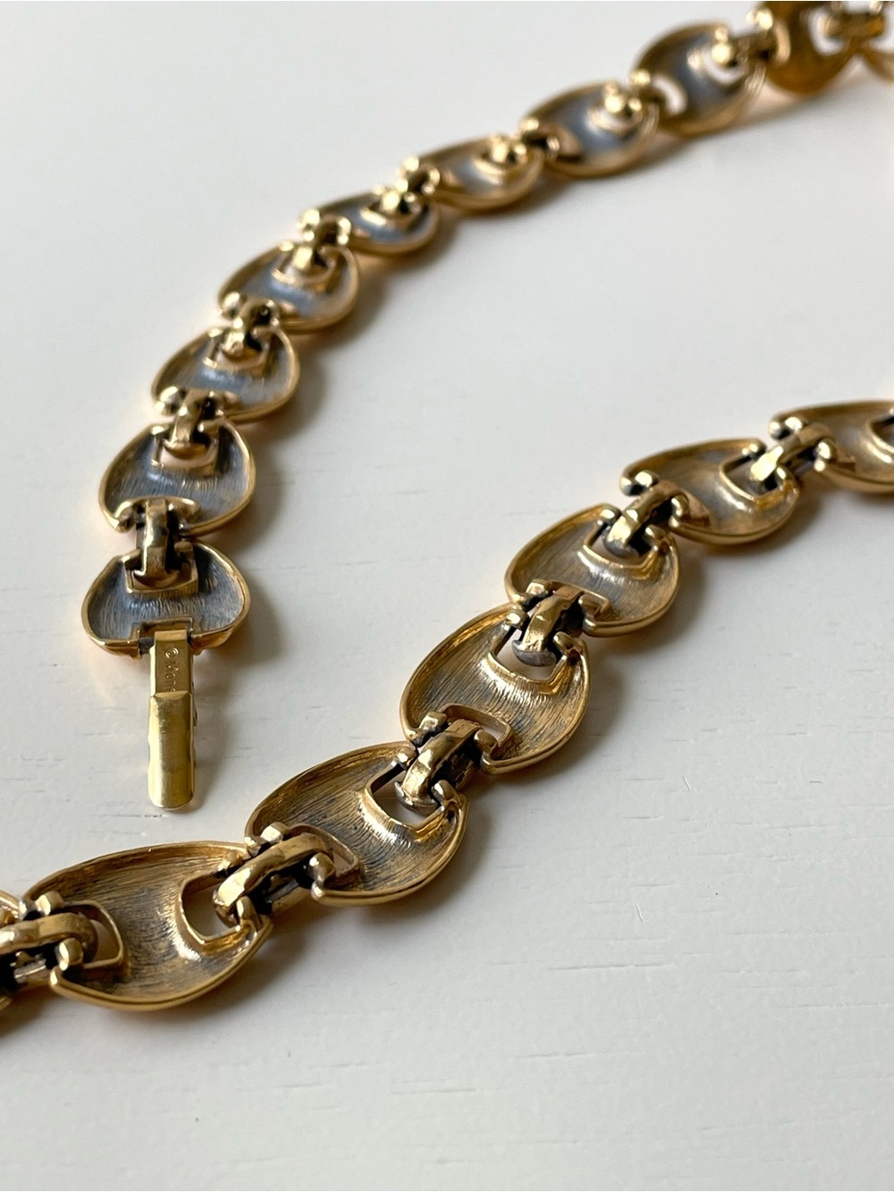 Vintage Monet matte goldtone link choker necklace horse bit Old Money - Picture 10 of 15